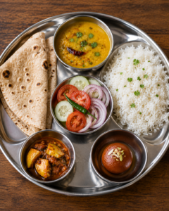 Dal Roti Chawal Salad Achar Sweets